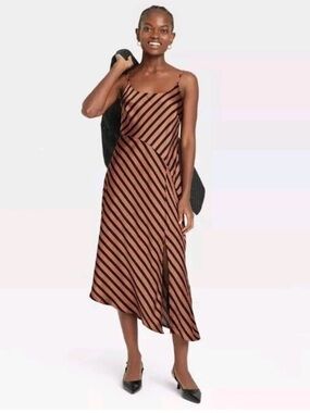 a new day Brown & Black Diagonal Stripe Midi Slip Dress